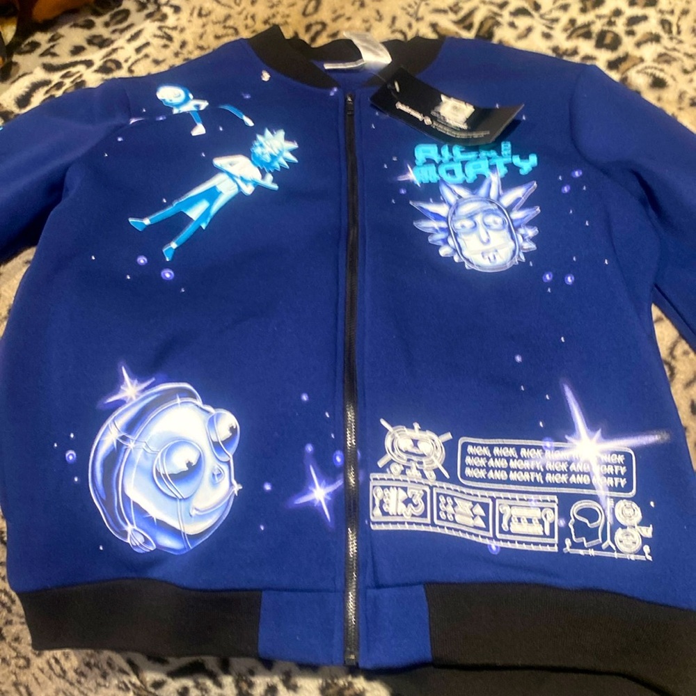 NWT Rick and Morty adult swim jacket, blue, and black brand new with tags